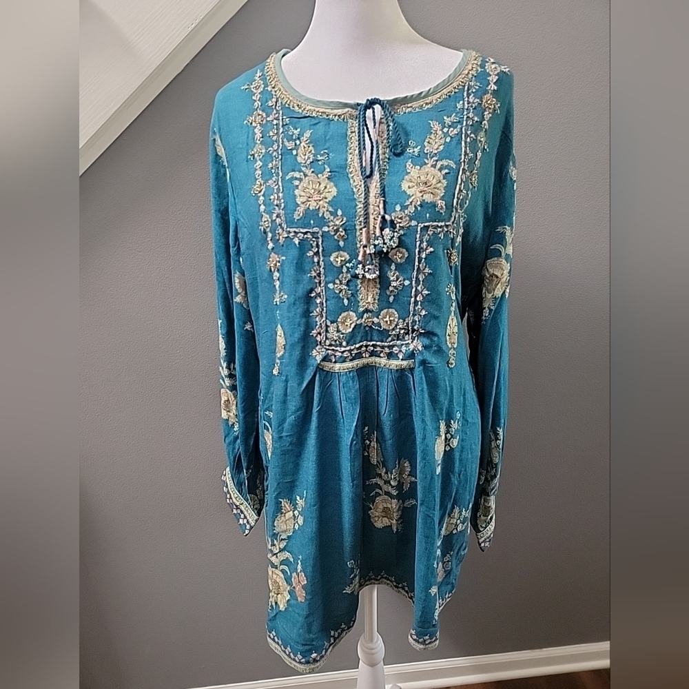 Soft Surroundings NWT Mirapani Boho Tunic Sz L Sz 14-16 Boho Crochet Beaded